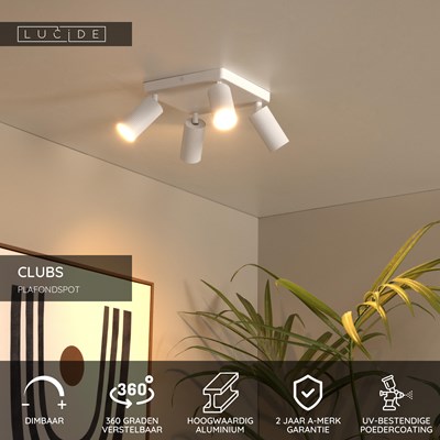Lucide CLUBS - Plafondspot - 4xGU10 - Wit